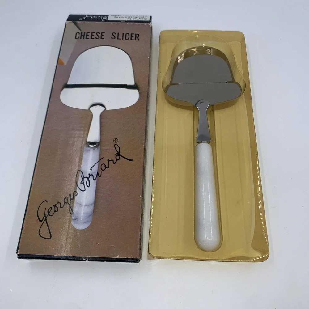 VTG George Briard Stainless Cheese Slicer Genuine Marble Handle In Box Taiwan